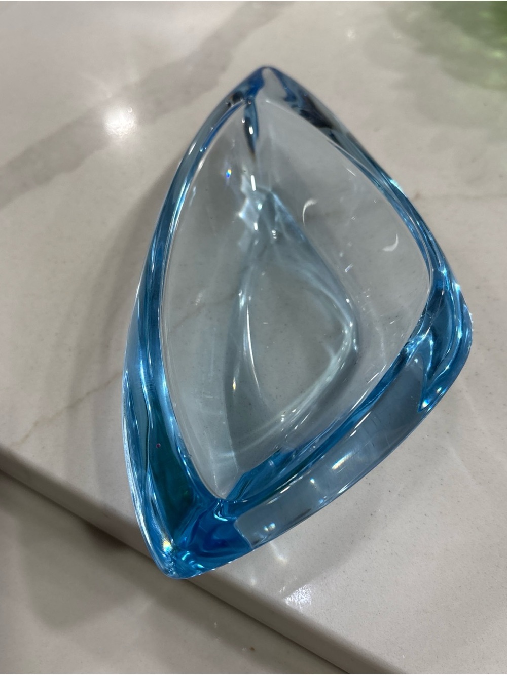 Blue Glass Sculptural Bowl - Elegant Centerpiece